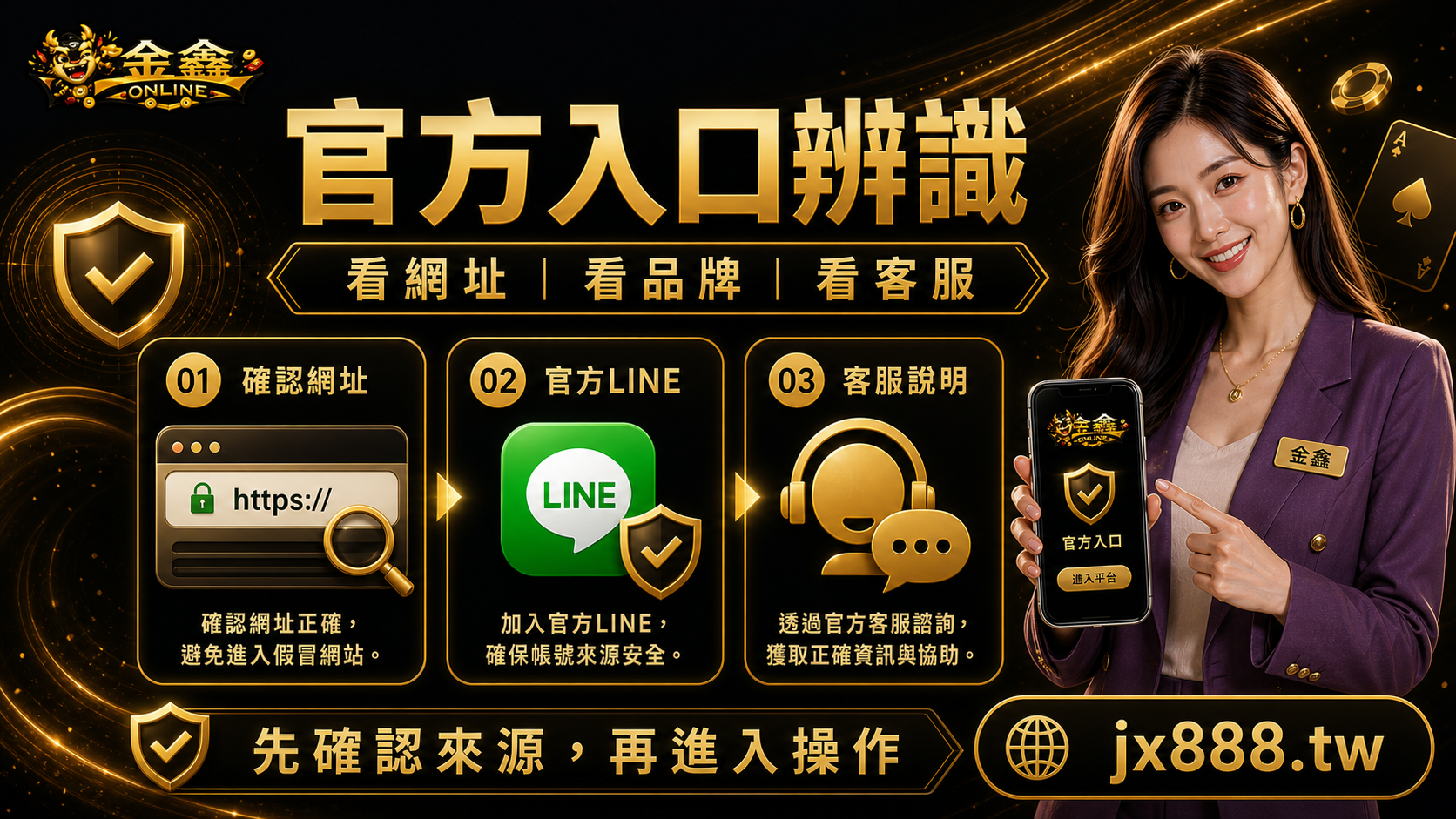金鑫ONLINE官方入口辨識，看網址看品牌看客服